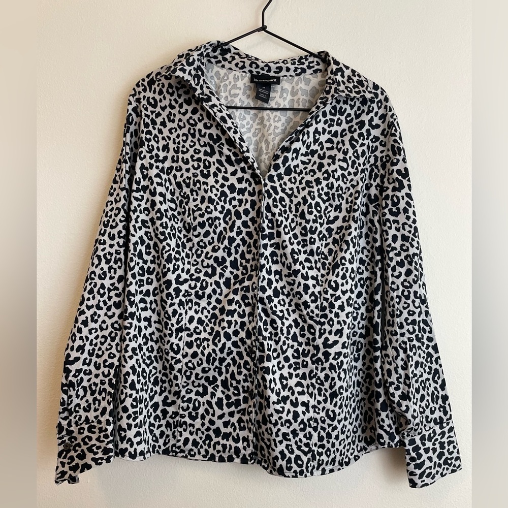 Black and grey cheetah print button down top by Lane Bryant, size 14